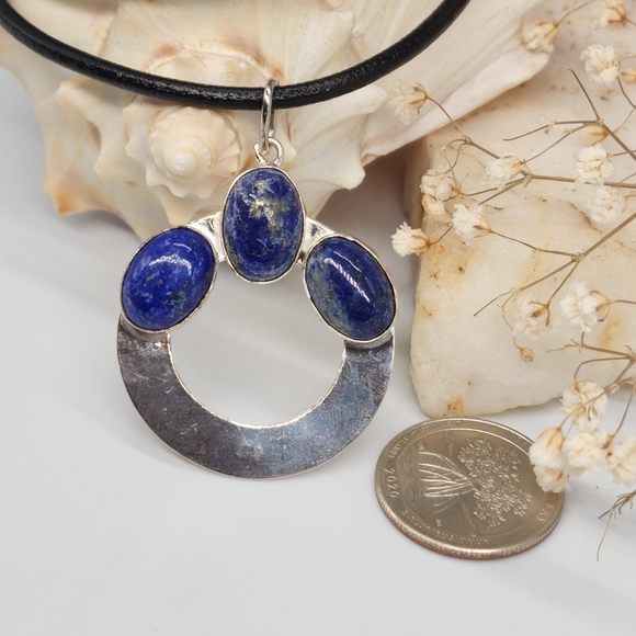 Natural Beautiful Blue Azurit/Lapis Stone Silver 925 Pendant - Picture 2 of 8